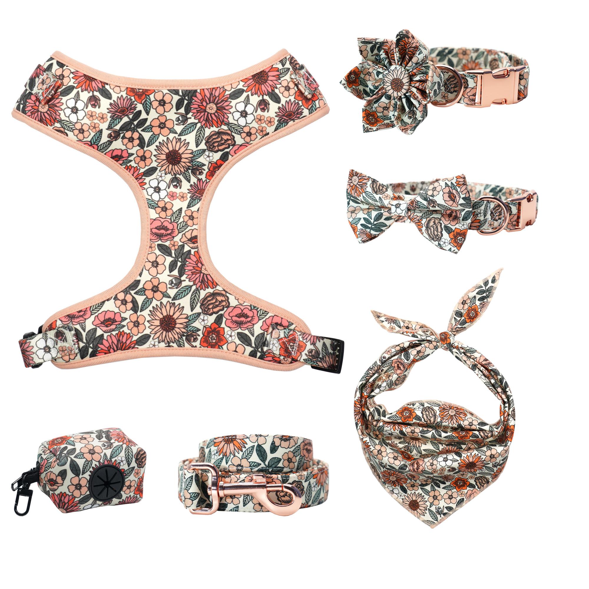 

Personalized Boho Floral Girly Dog Collar Flower with Matching Leash and Harness L