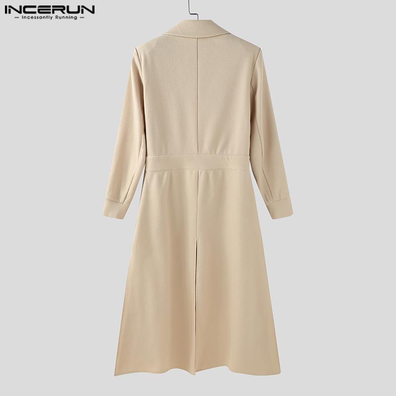 INCERUN Winter Men Long Sleeve Turn-down Collar Long Woolen Melton Coats Outwear