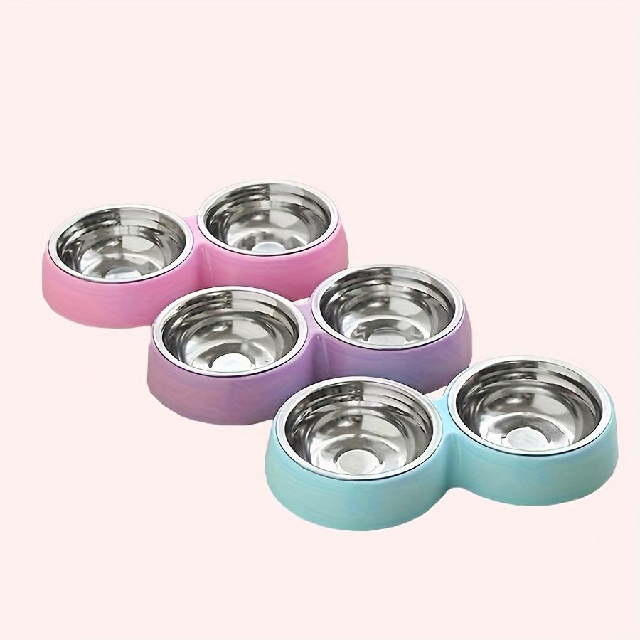 Dvisluoksnis nerūdijančio plieno naminių gyvūnų dubenėlis su plastikiniu pagrindu, tinkamas katėms ir šunims, neslystantis ir patvarus, saldainių spalvų maitinimo indas