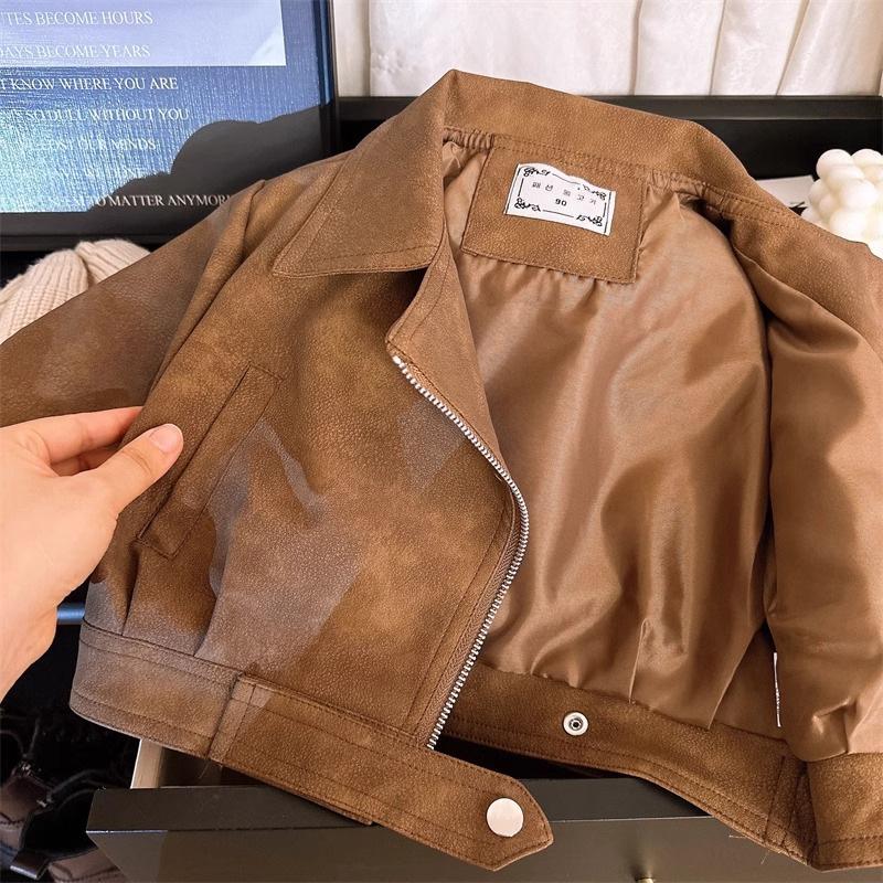 Giacca Autunno Primavera da Ragazza Cappotto in Pelle Artificiale per Bambini Capispalla Resistente