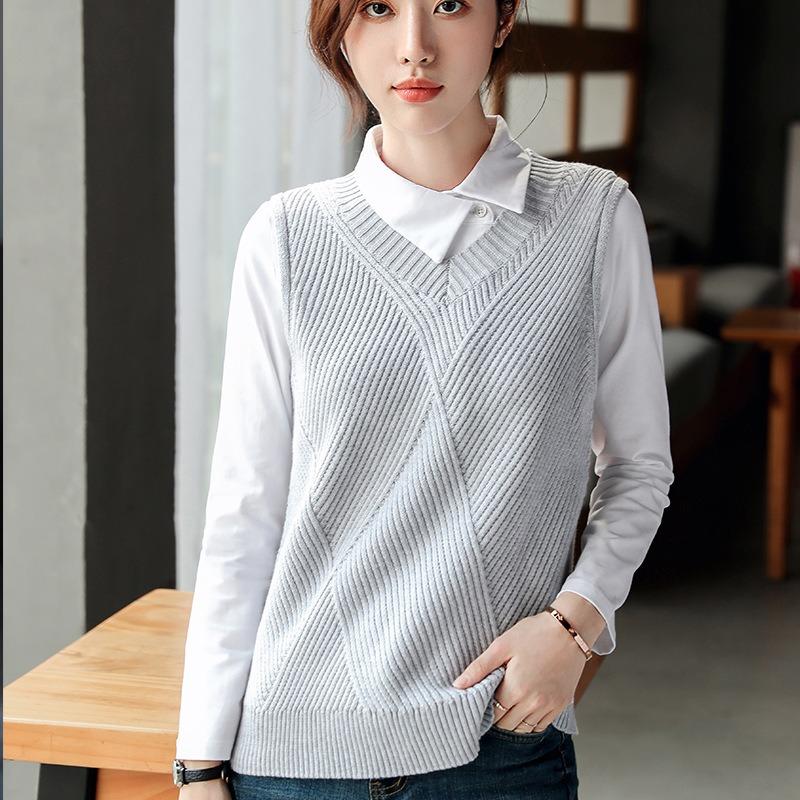 Women's Pure Cotton Knitted Sweater Vest Static-free Knitted Sweater Vest Korean Style Slim Fit Versatile Sleeveless Top