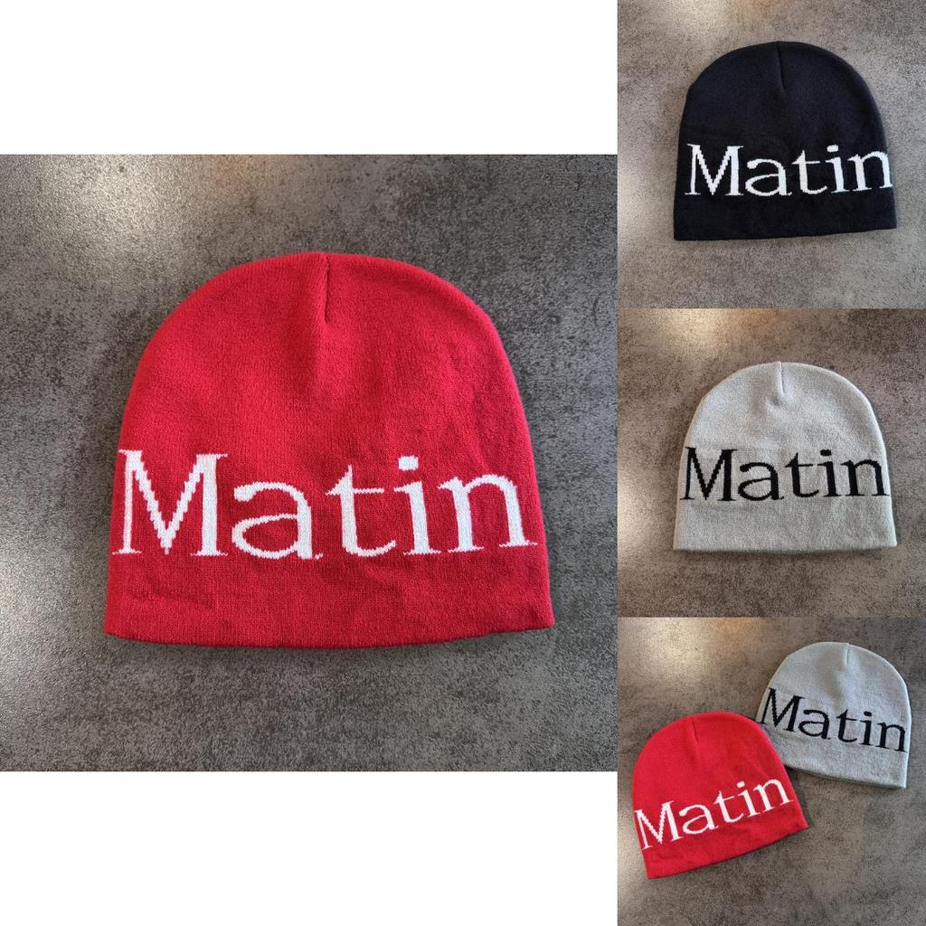 Letter Beanie Hat With High Top Knit Warm Cap For Autumn Winter Streetwear