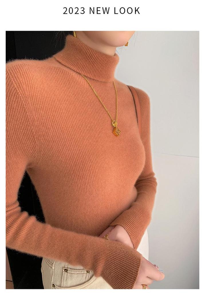 Women's Slim Fit Seamless Cashmere Turtleneck Sweater - Versatile, Flattering Knit for Autumn/Winter