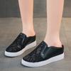 Fashion Embroider Flower Slippers Women Creepers Outside Air Mesh Mules Shoes Platform Sandals Breathable Closed Toe Slides Flip Flops