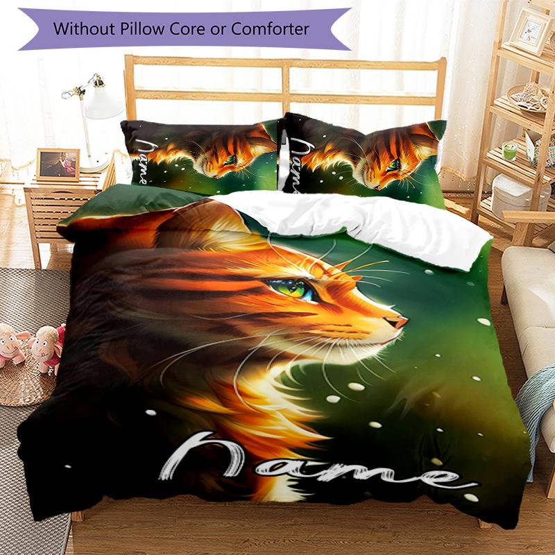 3pcs Custom Name Warriors Cats Bedding Set Duvet Cover Closure Includes 1 Duvet Cover & 2 Pillowcases for All Seasons Bedroom Decor