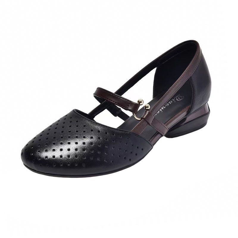 Broken size leather hollow bag head sandals women's summer soft leather soft sole round head mother low heel women's single shoes