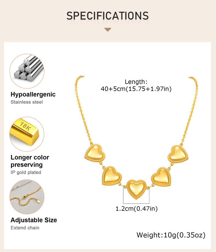 Waterproof Stainless Steel Heart Statement Necklace for Women, Non Tarnish 18k Gold Plated Party Jewelry