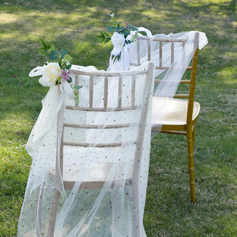Wedding Chair Artificial Flowers Party Decor Aisle Pew Flowers Ornament Outdoor Wedding Chair Back Flowers Decorative Flowers