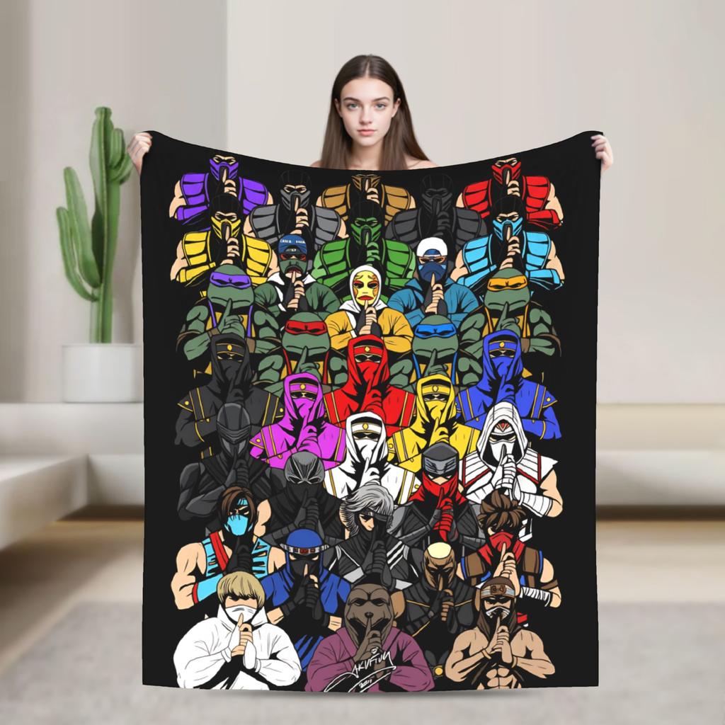 Mortal Kombat II Flannel Blanket Vintage Game Warm Bedding Throws for Living Room Camping Print Bedspread Sofa Bed Cover