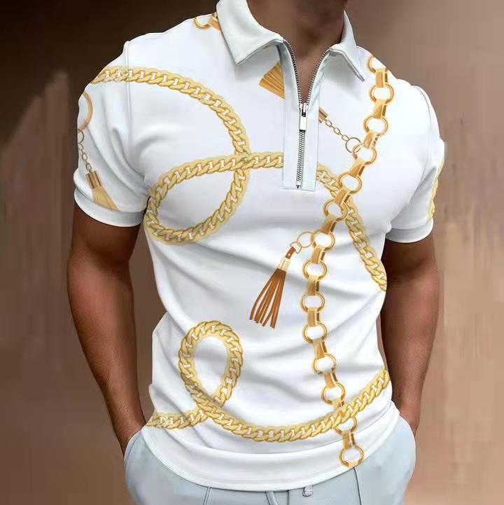 Modern short-sleeve zip-up polo shirt, stylish casual top for men.