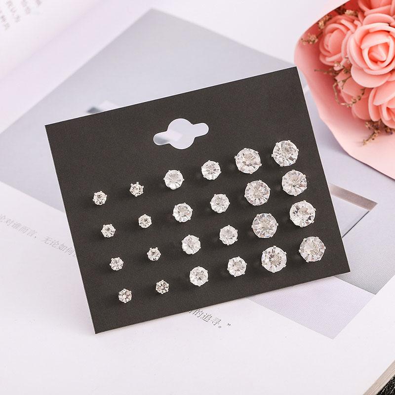 12 Pair/Pack New White Shiny Wedding Stud Earrings Set For Women Men Crystal Jewelry Accessories Jewelry Earrings