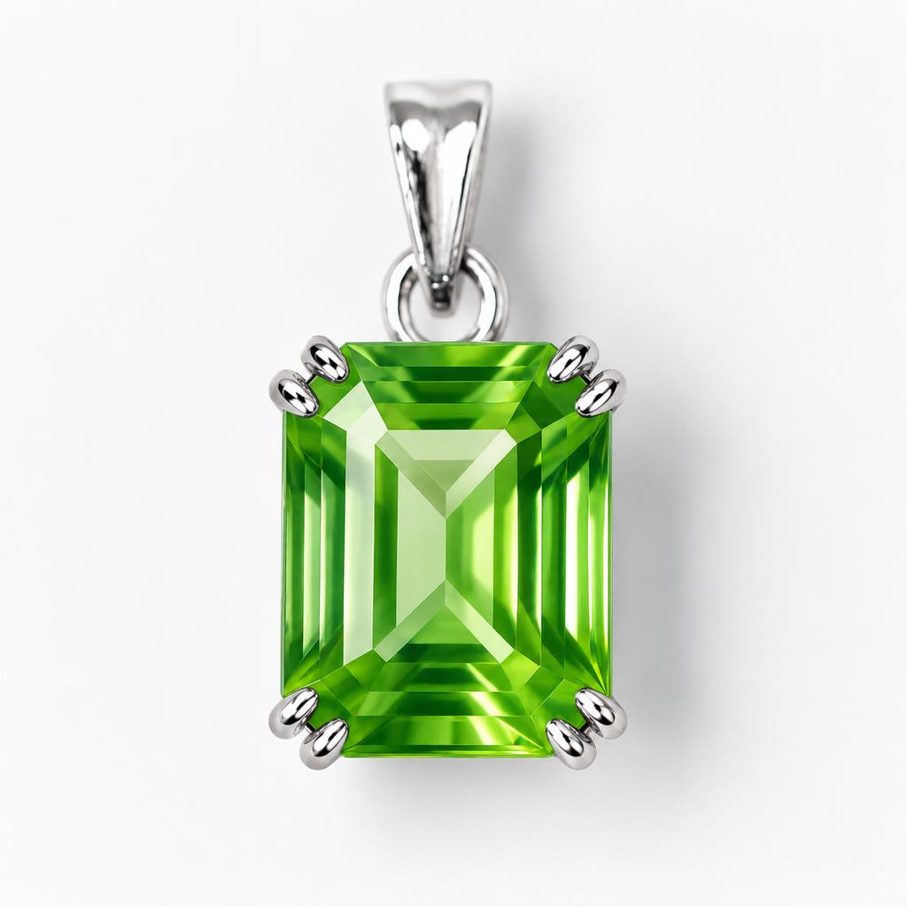 Natural Green Peridot Pendant 925 Sterling Silver 18 ct Emerald Cut Gemstone Jewelry Gift