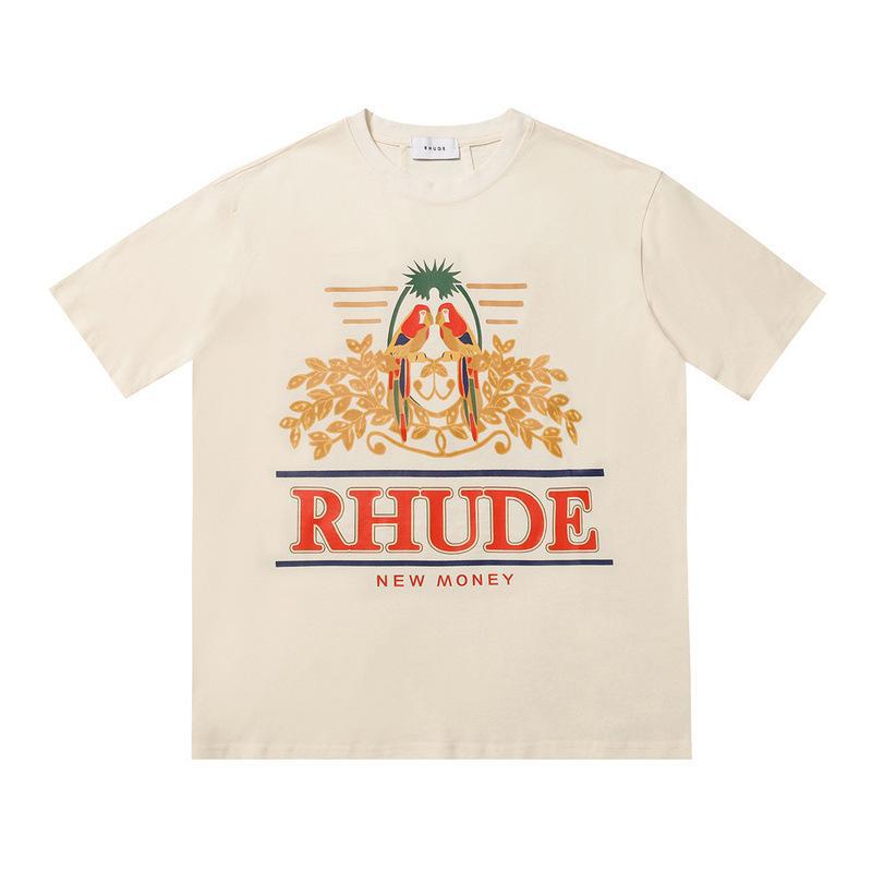 2023 Marchio trendy europeo e americano transfrontaliero RHUDE logo con lettera micro-etichetta motivo t-shirt a maniche corte uomo e donna high street larga h