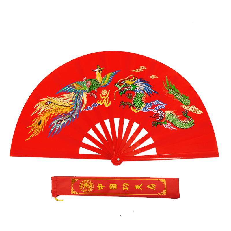Double Sided Kung Fu Fan High-grade Chinese Style Performance Tai Chi Ring Fan Plastic Ribs Square Dance Fan Folding Hand Fan