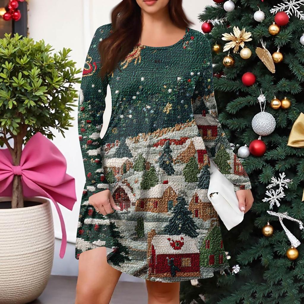 Dámské ležérní šaty s gradientním potiskem, kapsou, kulatým výstřihem a dlouhým rukávem ve větších velikostech na jaro/podzim