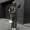2026 Foreign Trade European and American Color Matching Sports Suit Women's Stand-up Collar Zipper Loose Jacket Wide-leg Sweatpants Two-piece Set