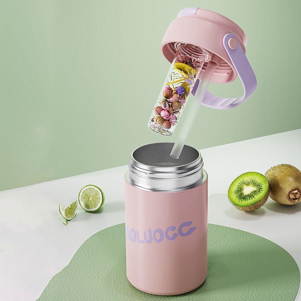 Detachable Straw Insulated Mugs Handheld Flower Tea Cup Practical Thermos  Girls
