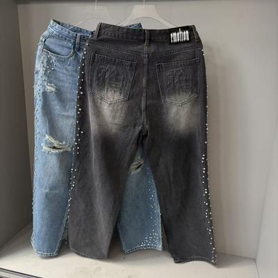 Cross-border Meichao MIXED EMOTION Rhinestone Straight Retro Street Style Denim Shorts for Men and Women