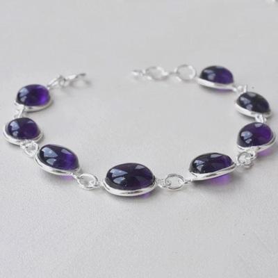 כסף סטרלינג אמטיסט אבן חן טבעית בעבודת יד מעצבת נשים צמיד יום הולדת מתנת יום הולדת תכשיטים