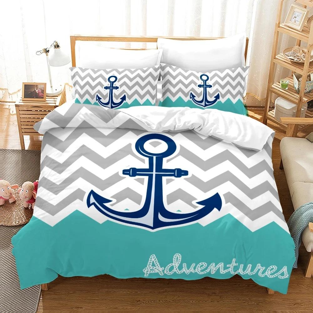Marine Anchor Pattern Duvet Cover Set Fashion Bedding Set Ultra Soft Quilt Cover and Pillowcases for Kids Teens Boys Bedroom