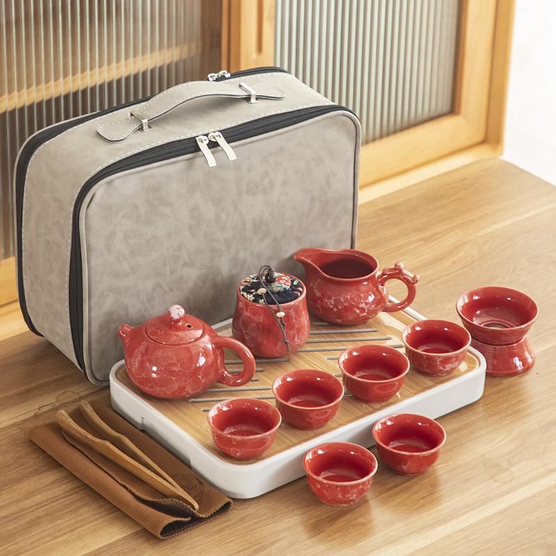 Travel ceramic Kung Fu tea set, tea tray, a full set of portable storage bags, practical business gifts for customers