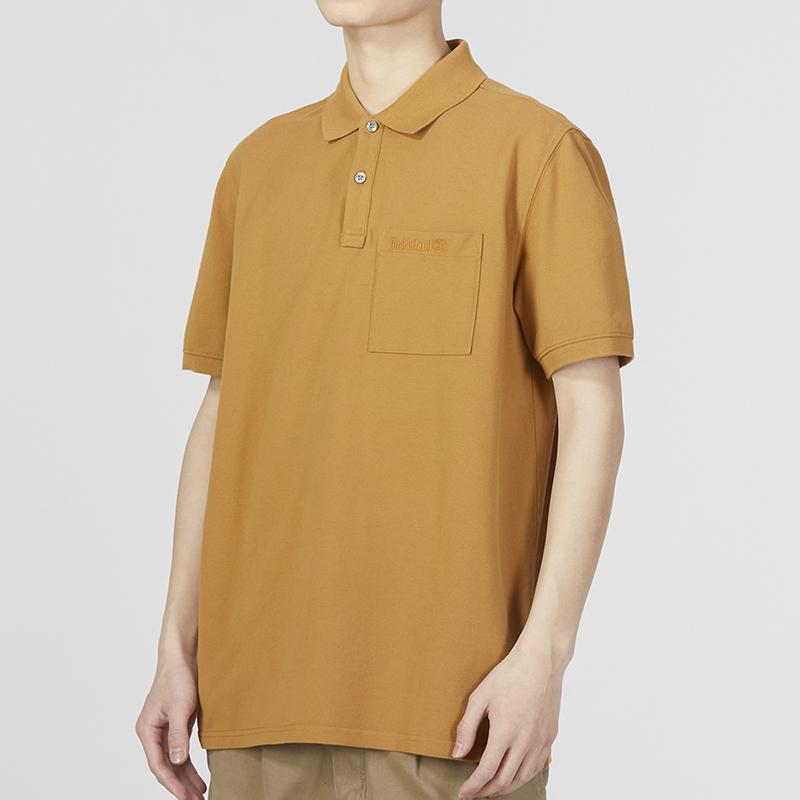 Timberland Solid Color Casual Short Sleeve Polo Shirt Men Tops Wheat A6QQ1-P47