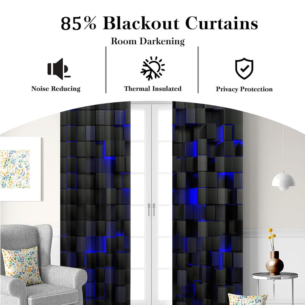 Ensemble de 2 Rideaux Décoratifs Mode pour Chambre à Coucher Salon Bureau Espace Treillis Blocs Rouge Noir Bleu Fabriqué en Polyester