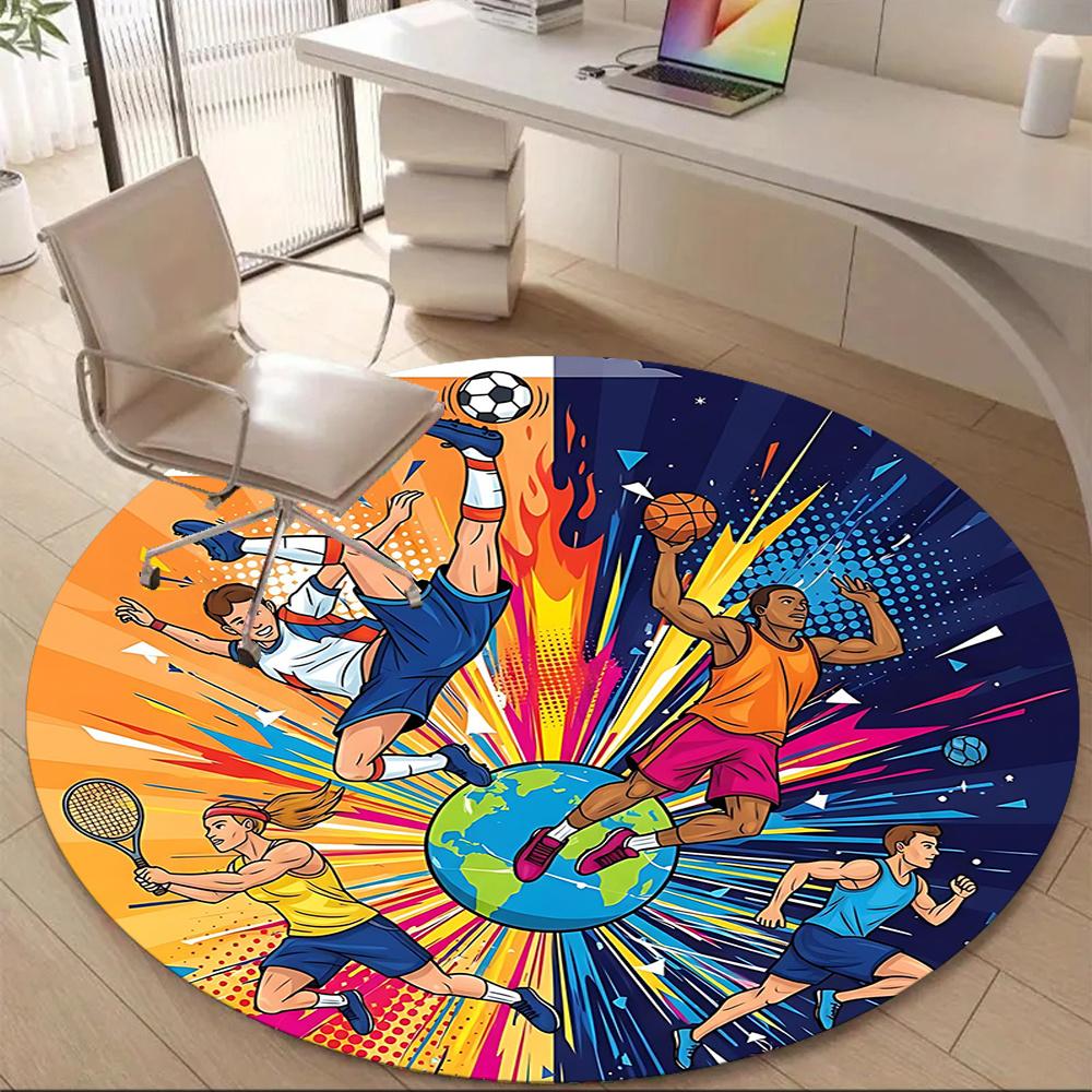 1PC Sports Global Office Round Area Rug, Indoor Mat Suitable ForOffice, Under Office Chairs Bedroom Living Room Home Decor, Room Deco g013 80cm by 80cm