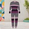 Women Plus Size Geometric Printed Two Piece Set Round Neck Long Sleeve Cuffed Top And Pants With Pockets