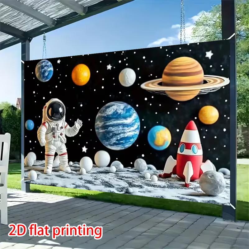 2D Outer Space Planets Astronaut Backdrop, Galaxy Theme Kids Birthday Party Photo Booth Banner 47.2x31.5inch/120*80cm