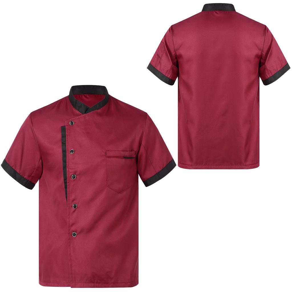 Mens Womens Unisex Short Sleeve Chef Coat Breathable Button Cook Jacket Bakery Canteen Restaurant Hotel Kitchen Uniform