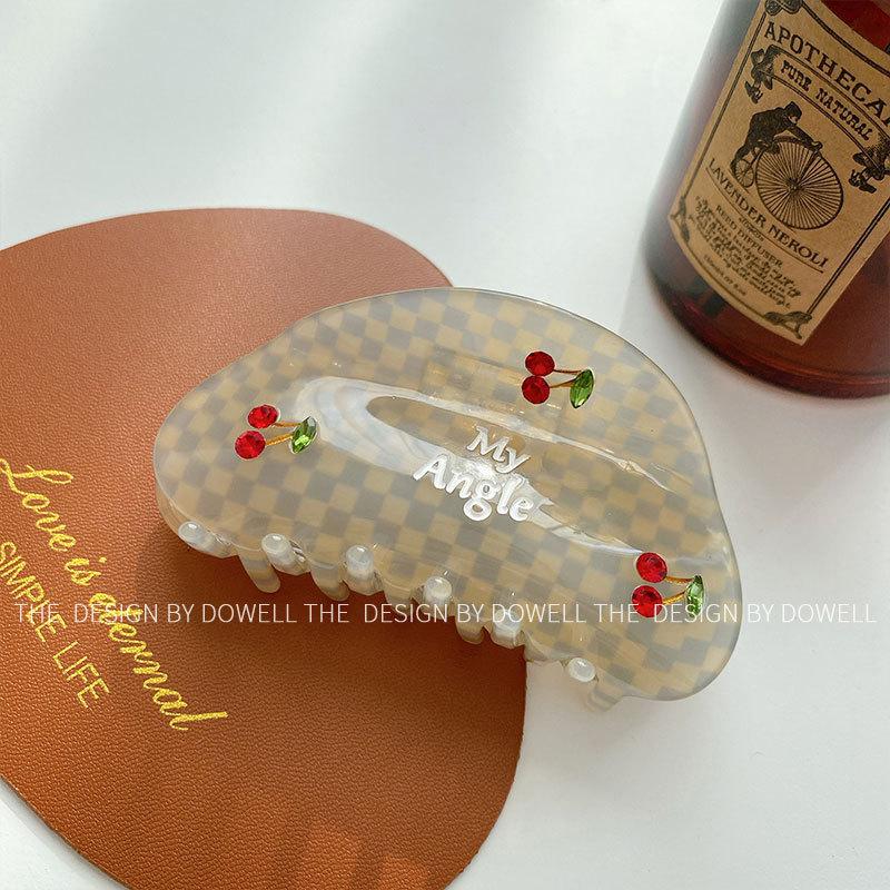 

Stylish Acetate Korean Blue Gray Plaid Cloud Hair Claw Clip For Updos Elegant