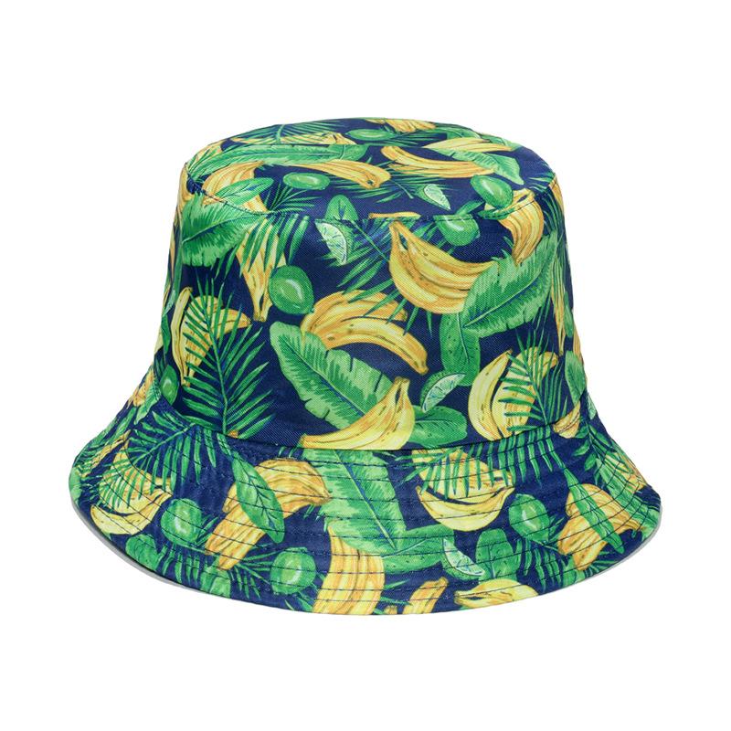 Unisex Vegetables Fruits Print Bucket Hats For Women Girls Summer Double-Sided Foldable Panama Sun Hat Fruit Bob Fisherman Caps