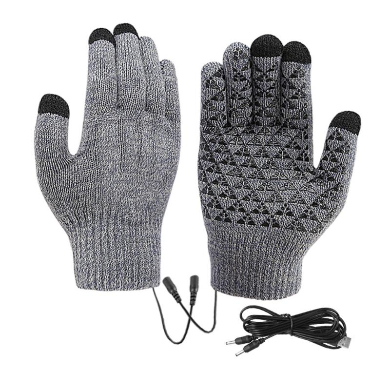 1 Pair USB Heated Gloves for Men and Women, USB Powered Heating Knitting Heating Mittens Winter Washable Hands Warmer