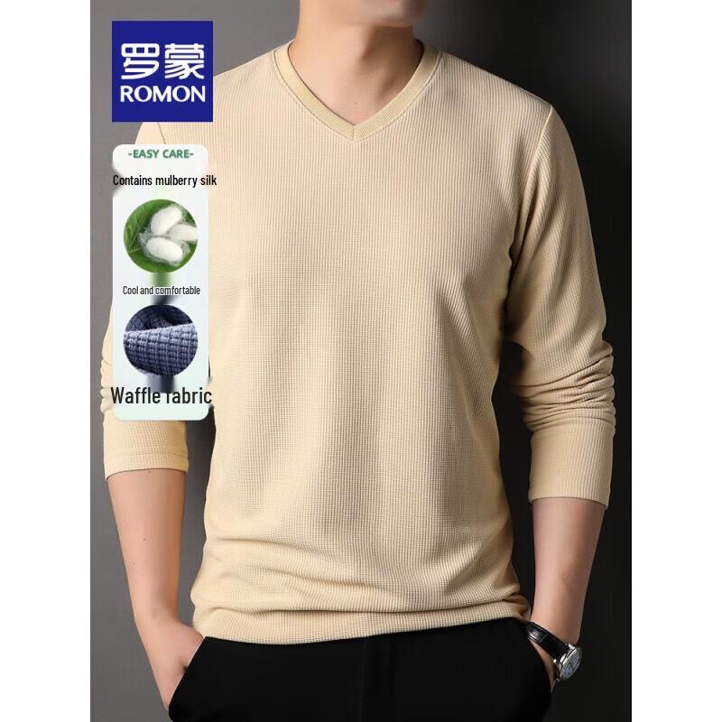

ROMON Men s Solid V-Neck Long Sleeve T-Shirt 3XL