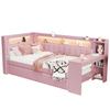 Divano Letto Imbottito 90x200 con Porte USB e Striscia LED, con Letto Estraibile e Scrivania, Rosa