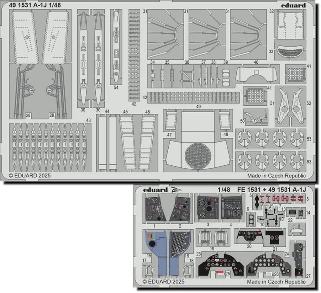 Eduard 1/48 A-1J Skyraider Etching Parts (for Tamiya) Plastic Model Kit Parts EDU491531 (Airplane)