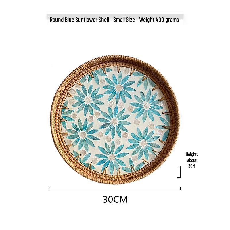 Handmade Rattan Round Light Luxury Tray for Picnic, Fruit, and Candy Storage in the Living Room or Restaurant.