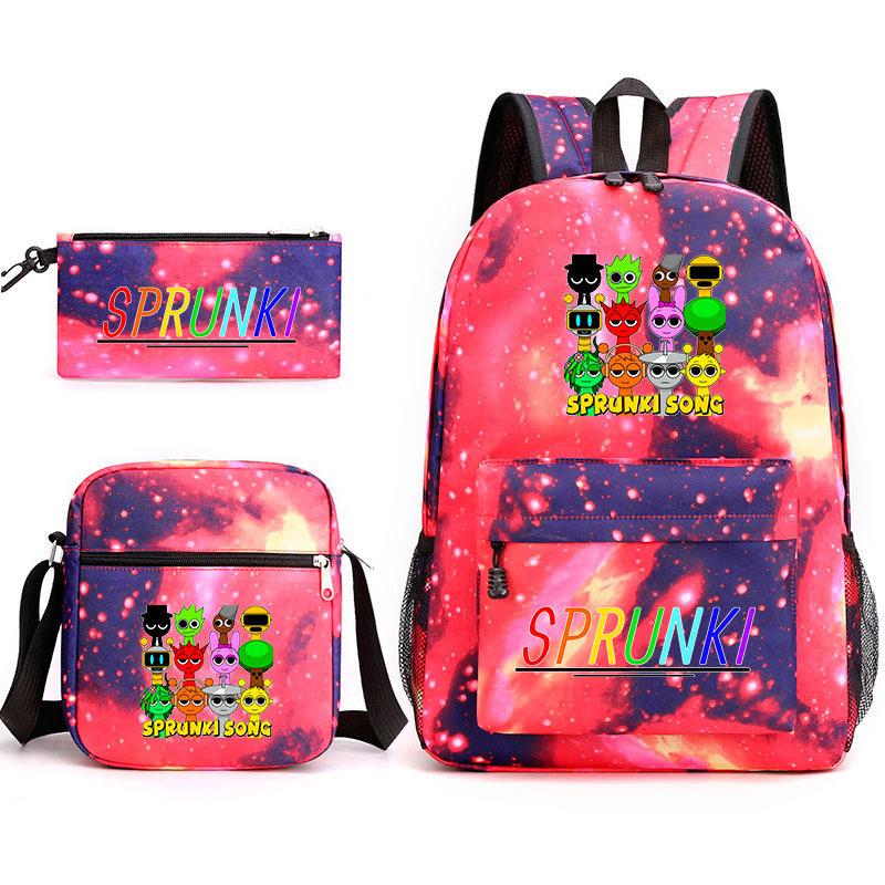 New rhythm box Sprunki music game schoolbag backpack pencil bag three-piece set student heat transfer backpack