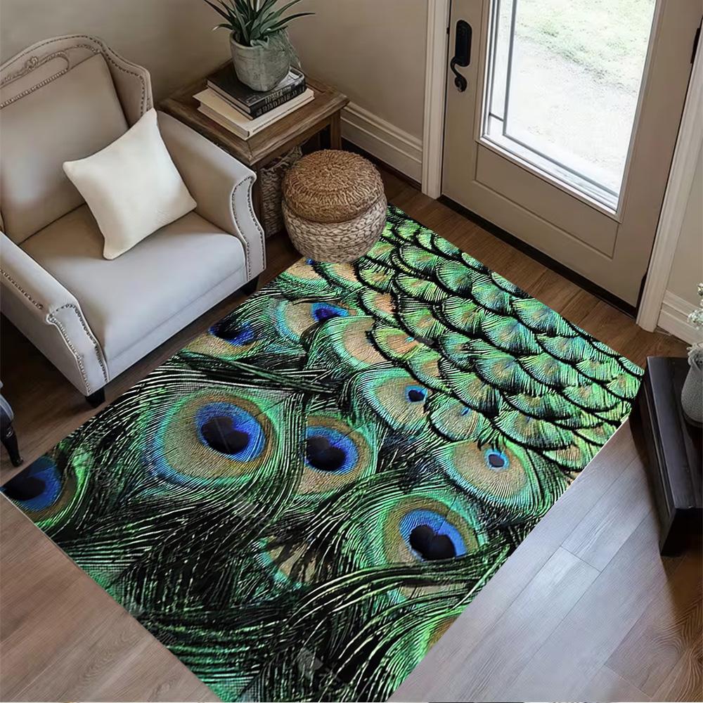 1pc Home Carpet Peacock and Flowers Non-Slip Design for Office Decor Living Room Bedroom Gift