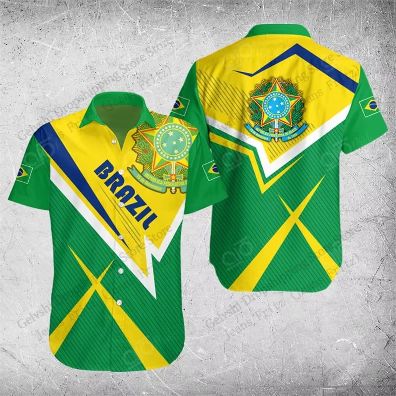 Fashion Mens Summer Hawaiian Shirt Brazil Flag 3d Print Shirt Short Sleeve Casual Beach Shirt Holiday Blouse Men Clothing