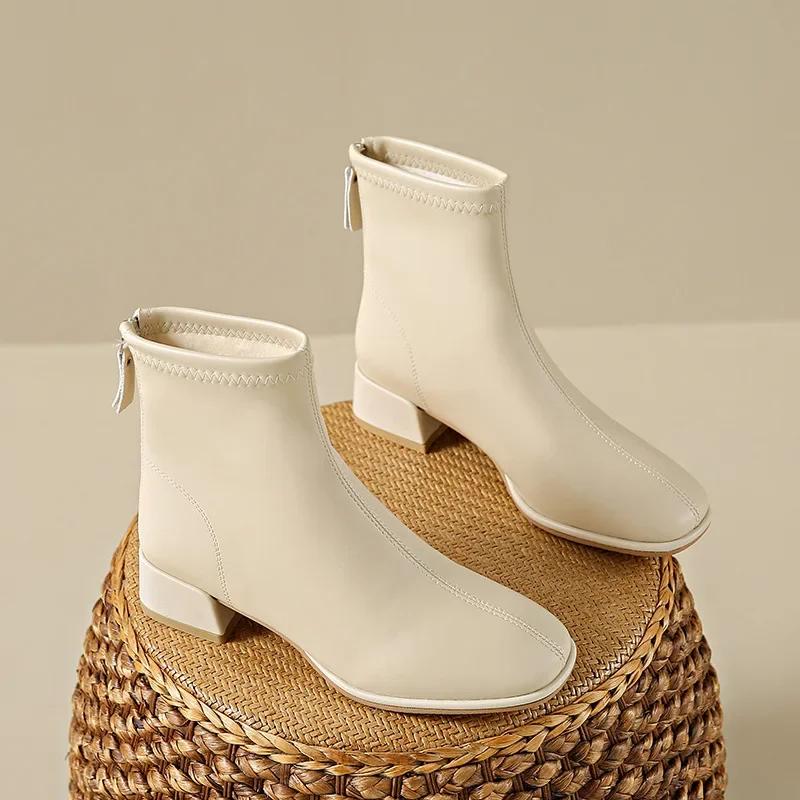 Fashion Round Head Ankle Boots Women 2024 Autumn and Winter New Soft Leather Soft Sole Comfortable Riding Boots Fashion All Ankle Boots