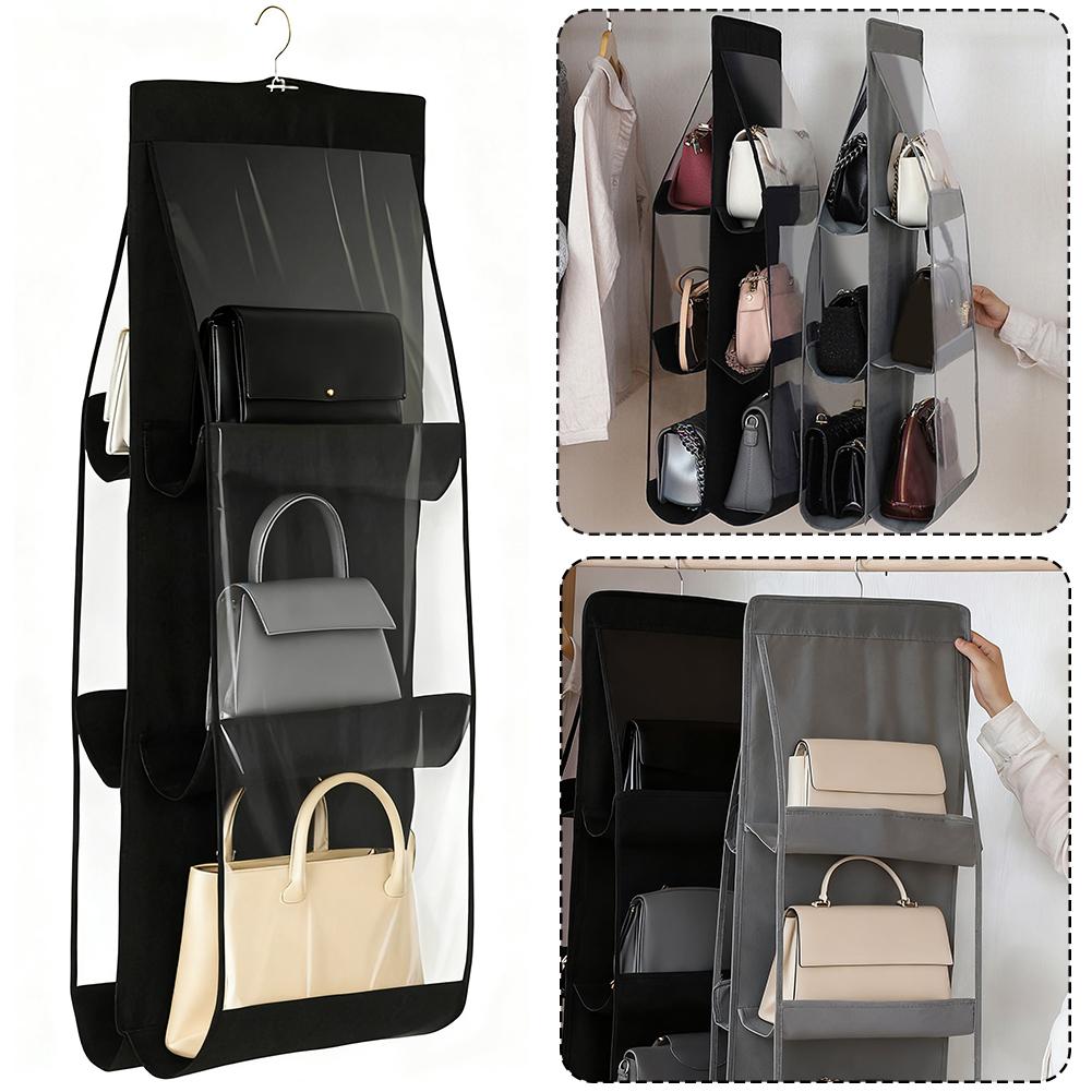 6 Cepli Asılabilir El Çantası Düzenleyici Gardırop Dolabı İçin Gri Su Geçirmez Saklama Çantası Kapı Duvar Şeffaf Çeşitli Eşya Çantası Askılı Kılıf
