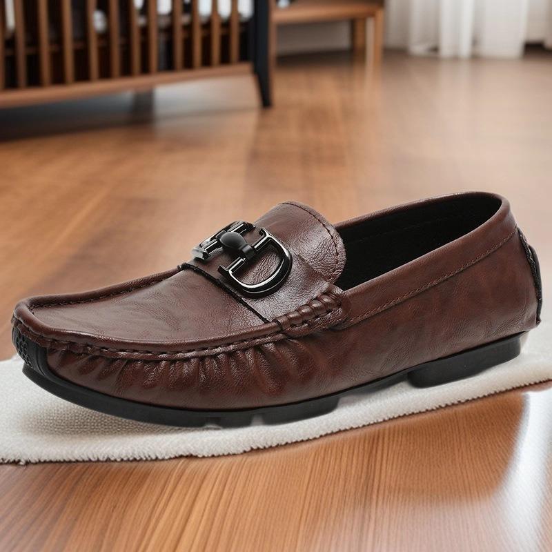 Autumn and winter men's shoes 2025 live broadcast new British casual Doudou leather shoes men's business one-pedal driving loafers