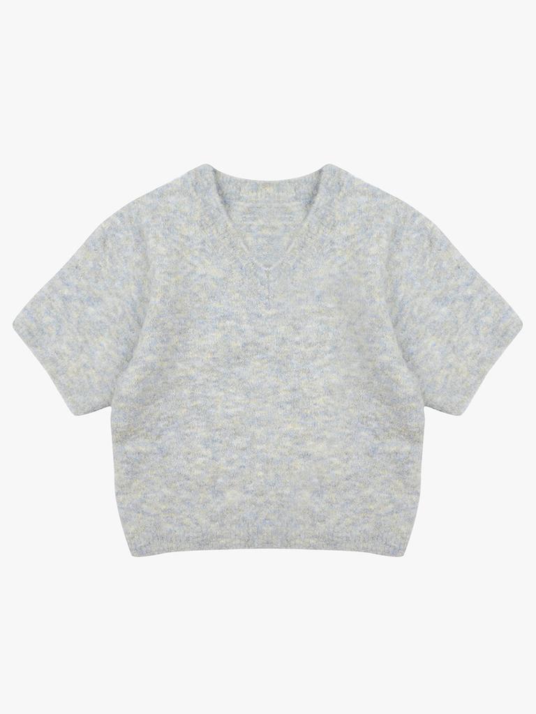 Saengleogsyu Balloon Short Sleeve Knit Blue Gray