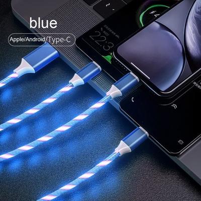 Blue - 3 In 1 Micro USB and Type C Cable, Lightweight, Fast Charging, Data Transfer, for iPhone, Huawei, Xiaomi, Redmi, Samsung A51,