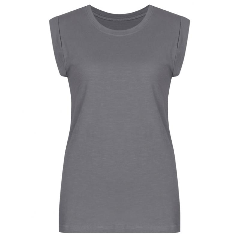Shop Round Slub Cotton Double Sleeve Tank Top Beige Dai Wsh 0519