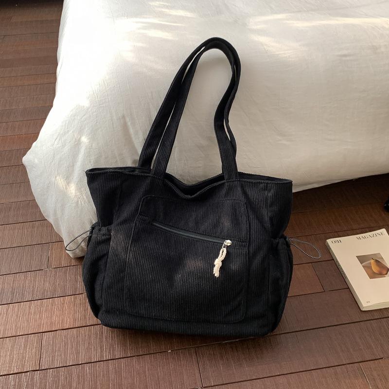 Vintage Corduroy Tote Bag for Women Large Capacity Shoulder Bag Casual Handbag College School Shopping Travel Tote Bag