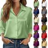 Camisa de Satén para Mujer con Botones Manga Larga Cuello Blusa Corte Relajado Oficina Casual de Negocios Top para Damas