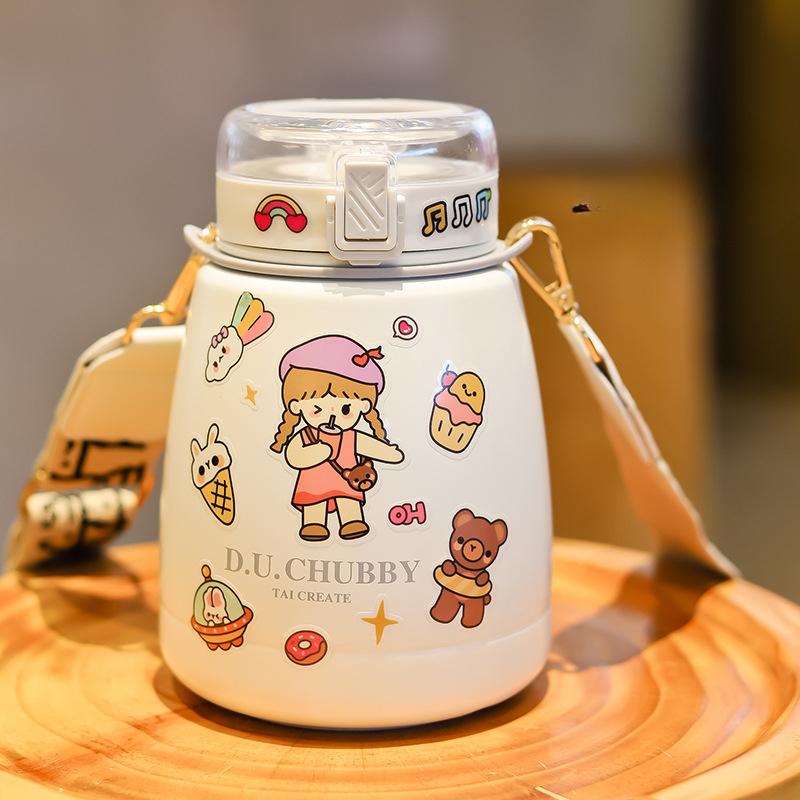 Cute 304 Stainless Steel Dudu Cup Vacuum Cup 1000ml Large Capacity Kettle Cup with Straw Pot Belly Thermos Cup
